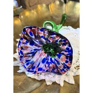 Murano Style Glass Vase Handblown Pink Blue 7"